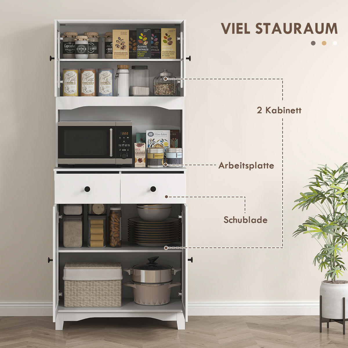 KÜCHENSCHRANK Hochschrank mit Mikrowellenregal, 2 Schränken für Wohnzimmer - Schwarz/Weiß, Holzwerkstoff/Kunststoff (40/172/74.5cm) - HOMCOM