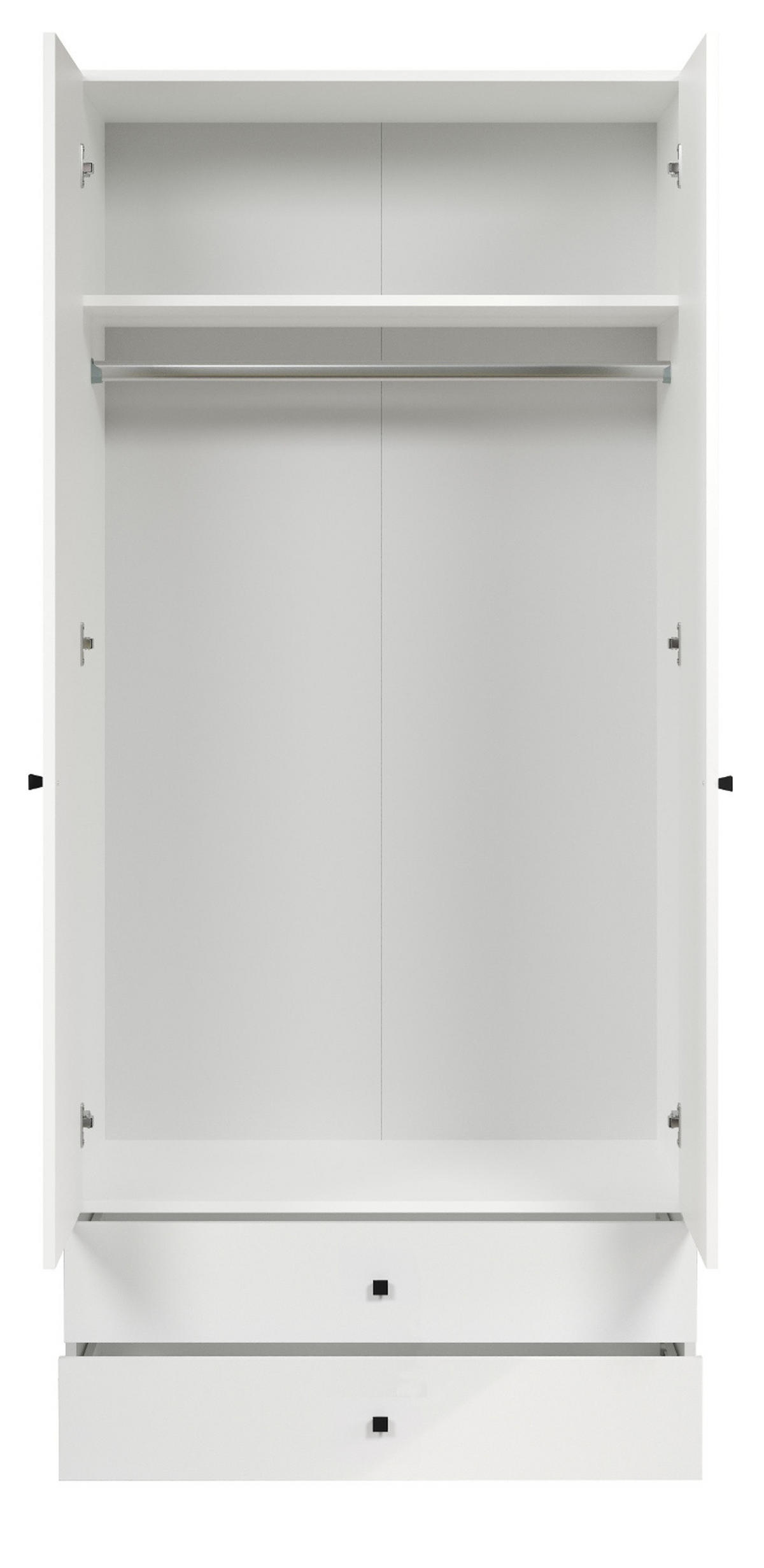KLEIDERSCHRANK weiß 81 x 176 cm, Drehtürenschrank 2-türig mit Schubalden - Schwarz/Weiß, Holzwerkstoff/Kunststoff (81/176/51cm) - Top.Furn