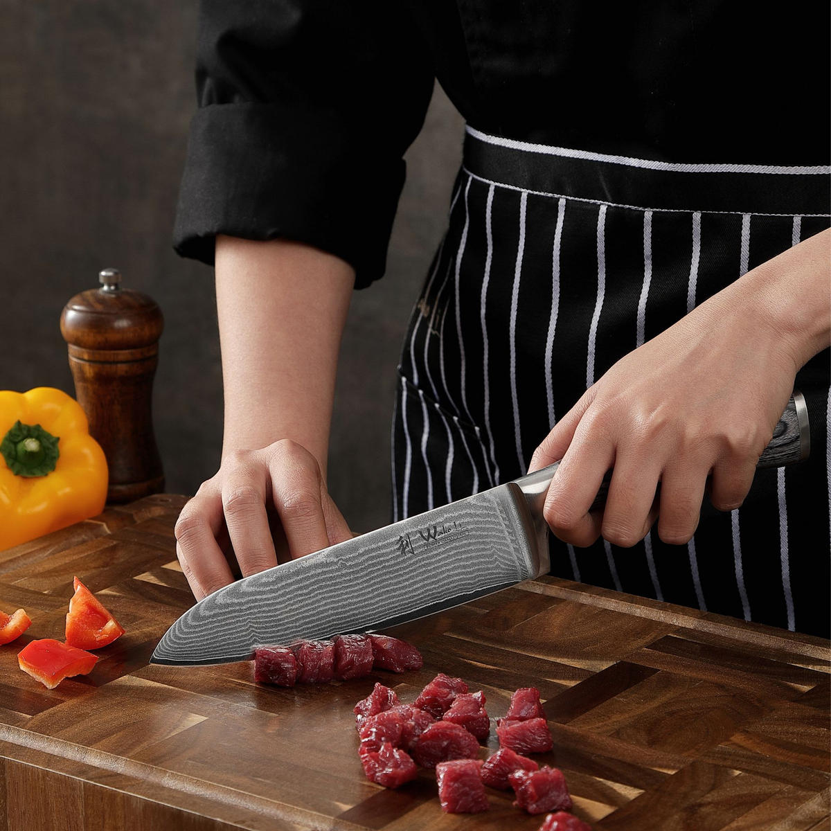 MESSERSET 3-TEILIG 8–17 cm - Grau, Holz/Metall - Wakoli