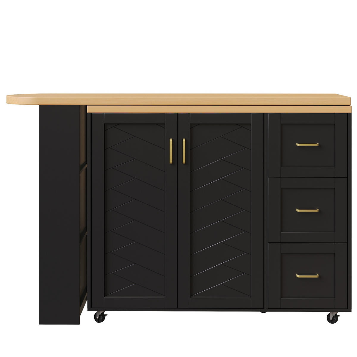 BARTISCH ausziehbar mit Stauraum & 5 Rollen, 135-228/39/104 cm, Schwarz - Schwarz, Holzwerkstoff (39/104/135cm) - Redom