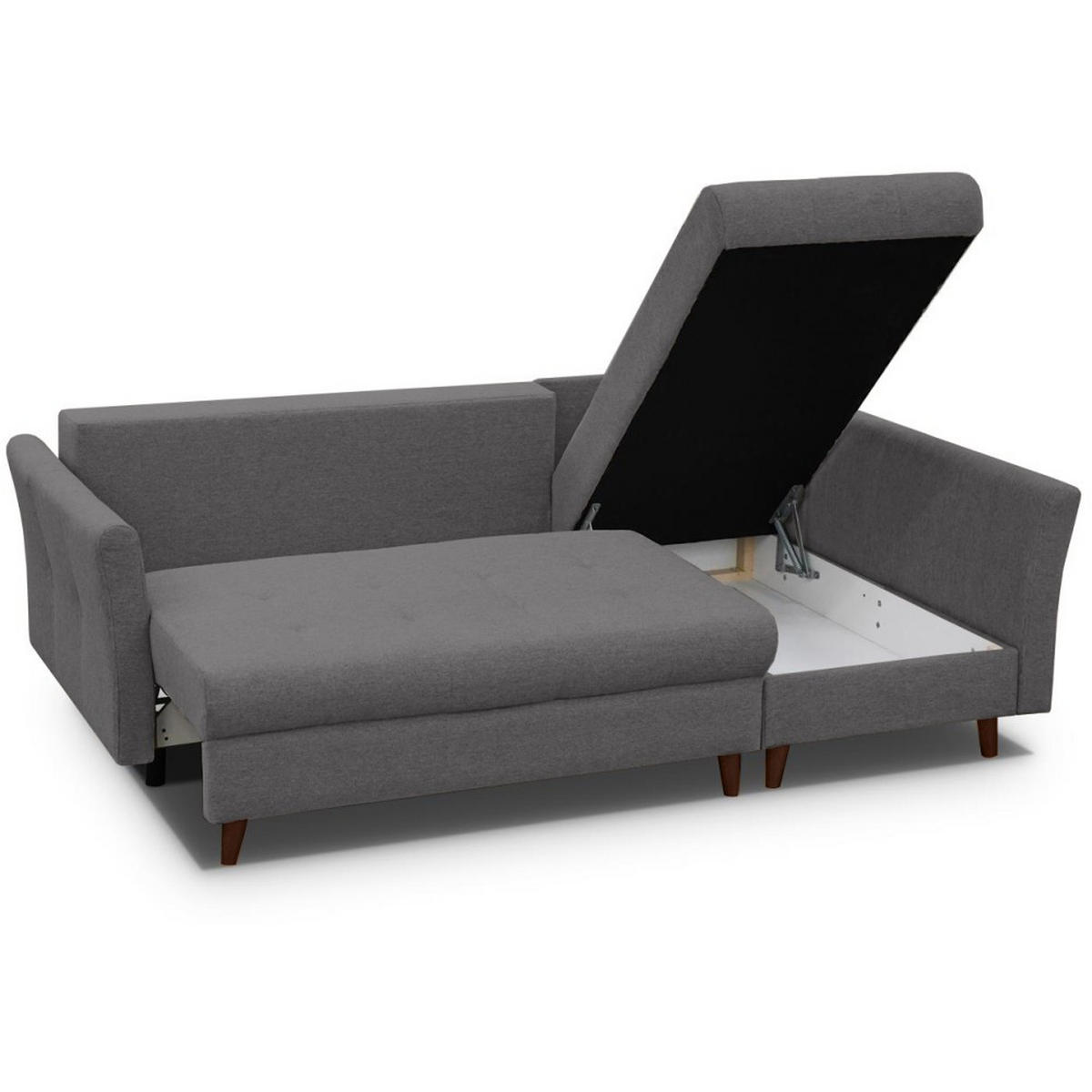 ECKSCHLAFSOFA Neron mit 2 Bettkasten und Beine in Wengefarbe, Dunkelgrau, rechts - Wengefarben/Dunkelgrau, Textil (233/148cm) - Beautysofa