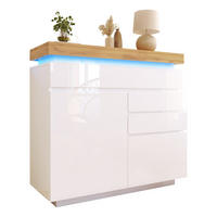 SIDEBOARD in Weiß Hochglanz Sideboard mit Schubladen und LED für Wohnzimmer und Schlafzimmer, B110/T39/H115 cm - Weiß, Holzwerkstoff (110/115/39cm) - STILVORA