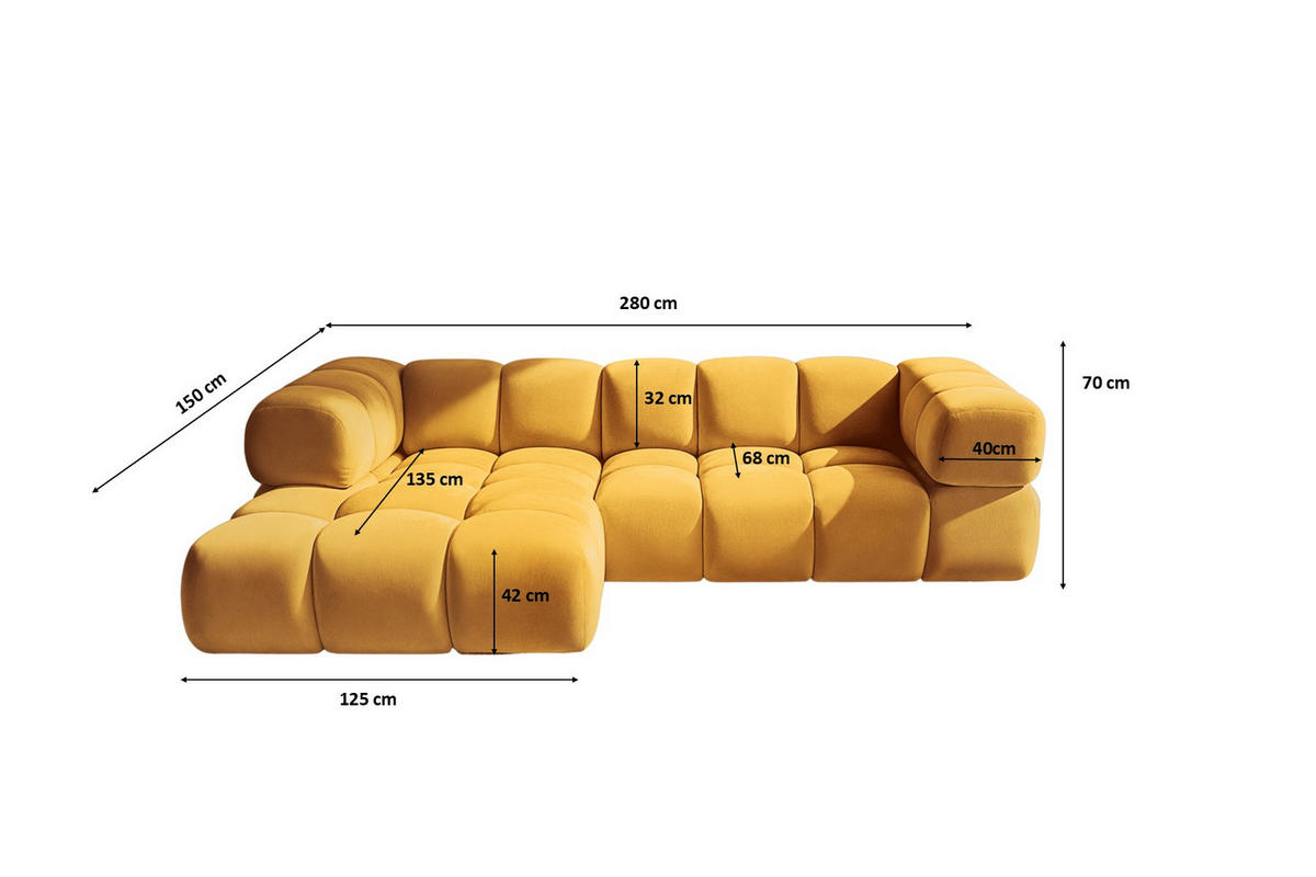 ECKSOFA L-Form Averro, stoff Bluvel, Golden, Links - Goldfarben, Holz (280/150cm) - Kaiser Möbel