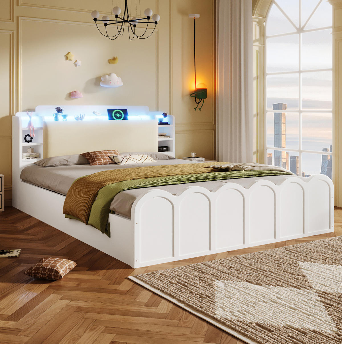 POLSTERBETT 140/200 cm Weiß aus Particle Board mit LED-Beleuchtung und Stauraum - Weiß, Holzwerkstoff (140/200cm) - OKMYHOME