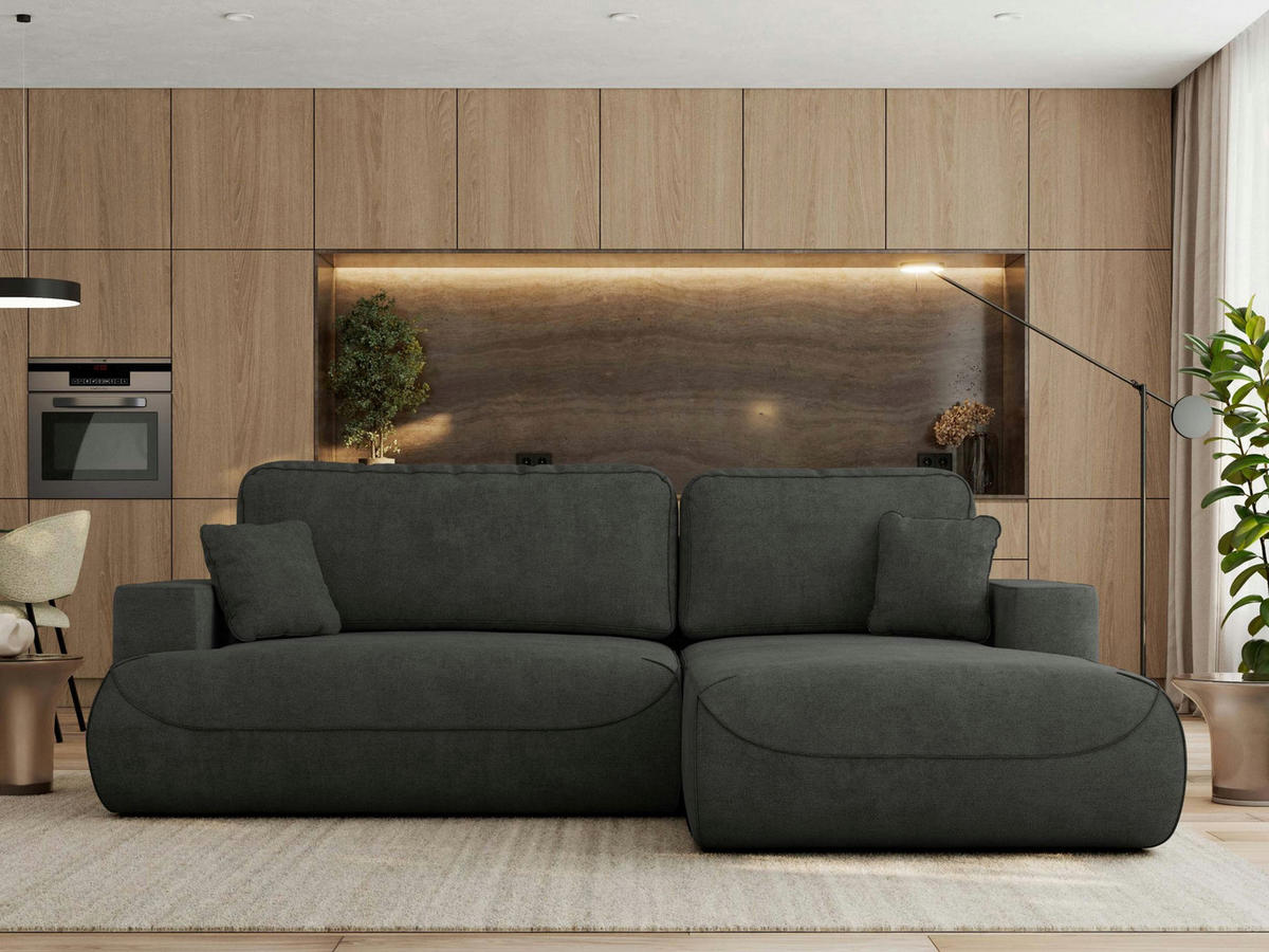 ECKSOFA OVO L Dunkelgrau Struktur - Rechts Seite - Dunkelgrau/Schwarz, Kunststoff/Textil (195/271cm) - MKS
