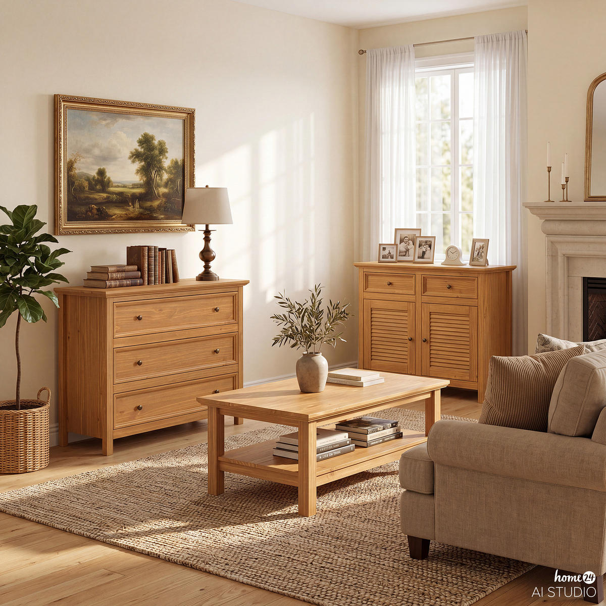 MASSIVE KOMMODE - Massivholz - Natur - Braun/Kieferfarben, Holz/Metall (96/89/42cm) - home24