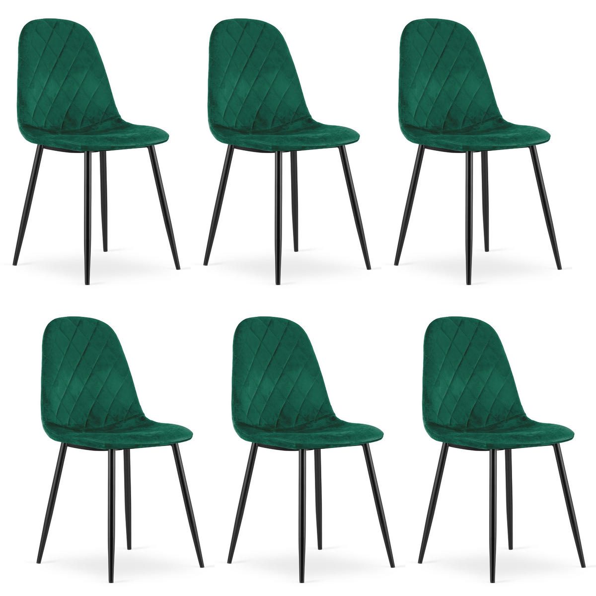 STUHL PIENZA 6-er Set, Grün, mit Samtstoff gepolstert - Grün, Textil/Metall (45/88/51cm) - Komodee
