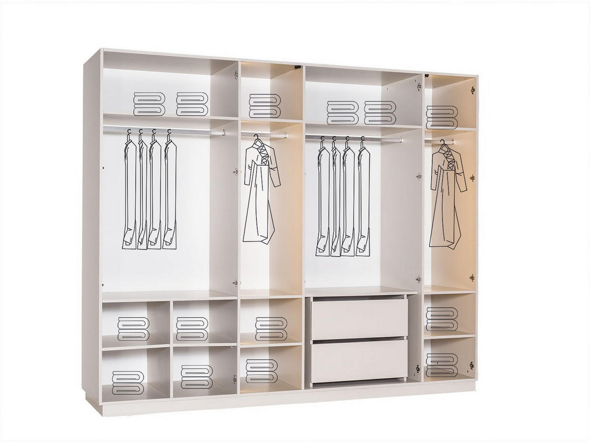 BETTANLAGE AVVA Schlafzimmer-Set, 4-teilig, Weiß, Bett mit Kopfteil, 2 Nachttische und Kleiderschrank - Weiß, Leder/Holzwerkstoff (160/200cm) - Villa Möbel