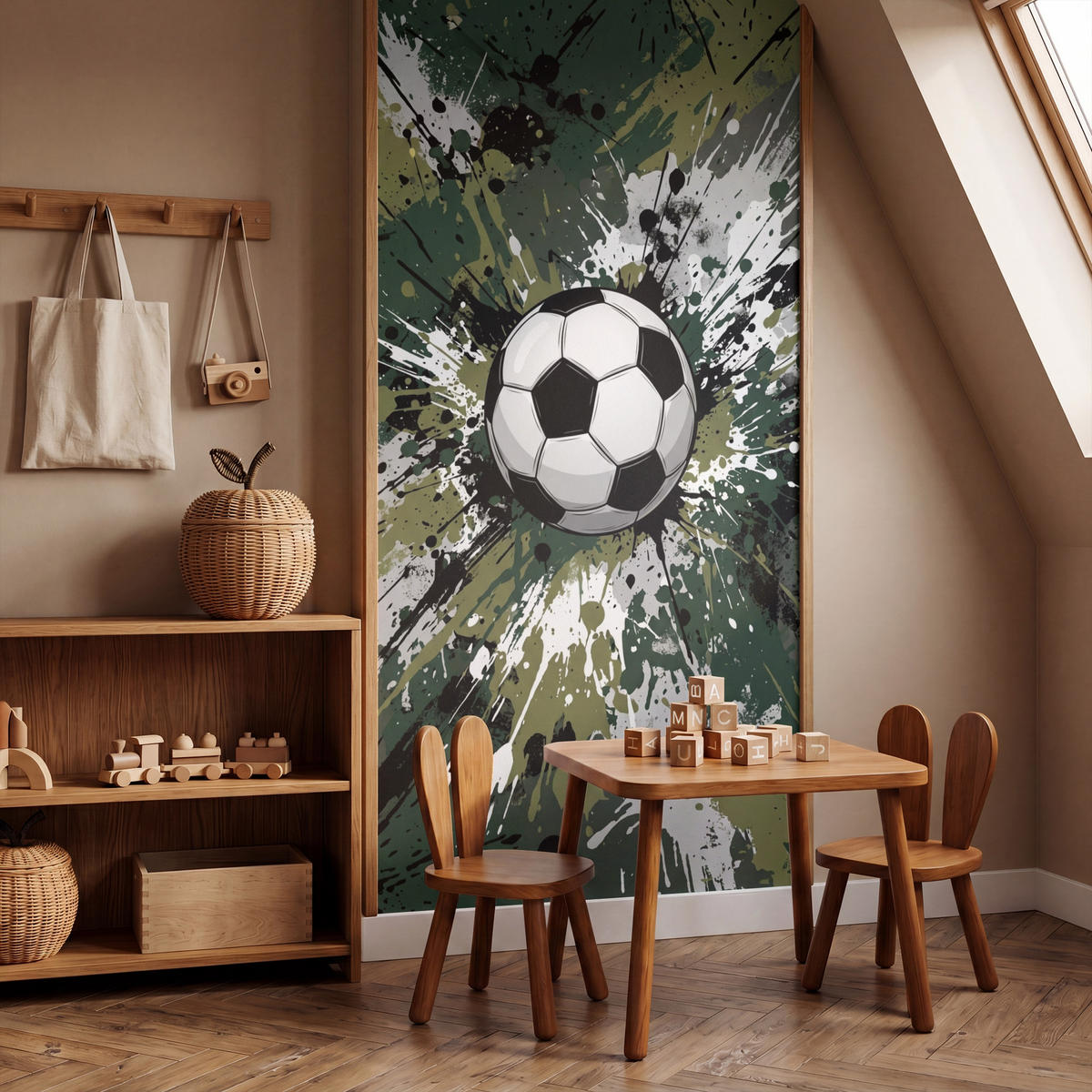 KINDERTAPETE - Fußball - Farbe - Spritzer - Grün - 140x260 cm - Dunkelgrün, Papier (140/260cm) - OnlyWow