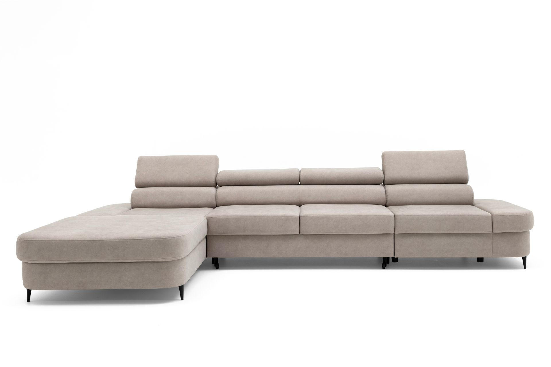 ECKSOFA JAZZ MAXI Links mit Schlaffunktion 125x195 Velours Beige - Beige/Schwarz, Holz/Textil (350/203cm) - Muffo