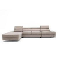 ECKSOFA JAZZ MAXI Links mit Schlaffunktion 125x195 Velours Beige - Beige/Schwarz, Holz/Textil (350/203cm) - Muffo