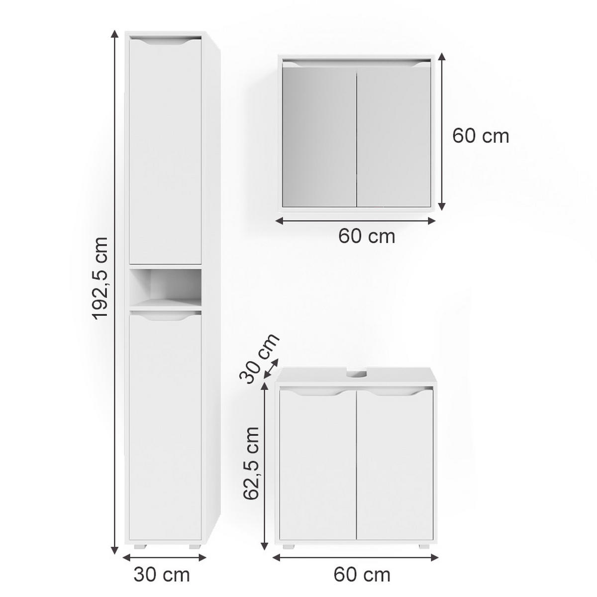 BADMÖBEL-SET Ruben Weiß 3 Teile, mit Hochschrank - Weiß, Holzwerkstoff (60/62/30cm) - Vicco