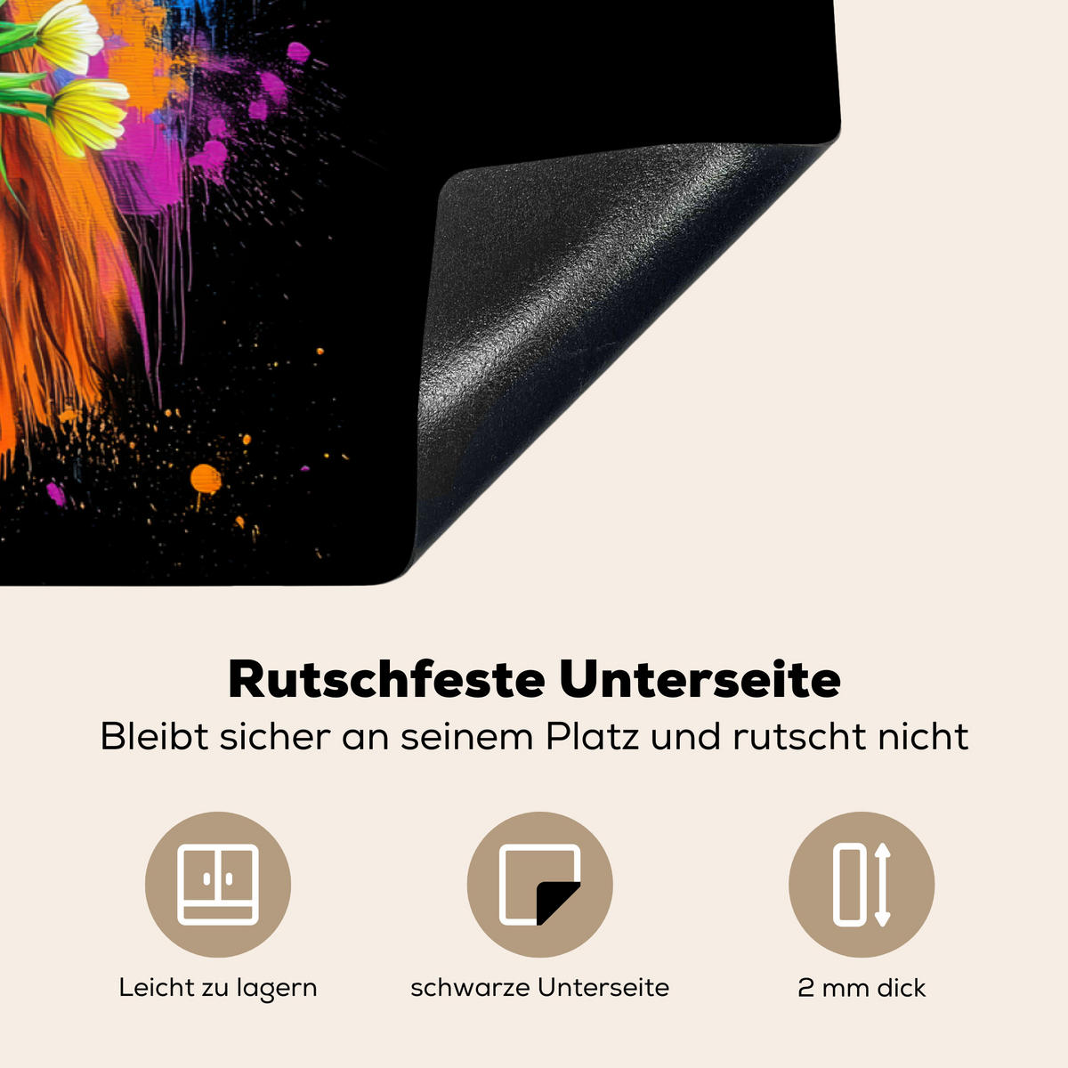HERDABDECKPLATTE Schottischer Highlander - Graffiti - Bunt - Blume - Tiere Ceranfeldabdeckung 85x52 cm - Multicolor, Kunststoff (85/52/0.2cm) - MuchoWow