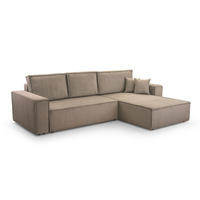 ECKSOFA L Form Cedria Beige 287/145/85 cm mit Schlaffunktion - Beige/Schwarz, Kunststoff/Textil (287/145cm) - AX Living