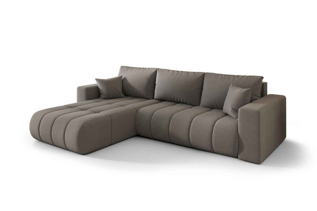 ECKSOFA mit schlaffunktion und bettkasten MILO PREMIUM, stoff WIND, Stahl, Links - Grau, Holz (280/190cm) - Kaiser Möbel