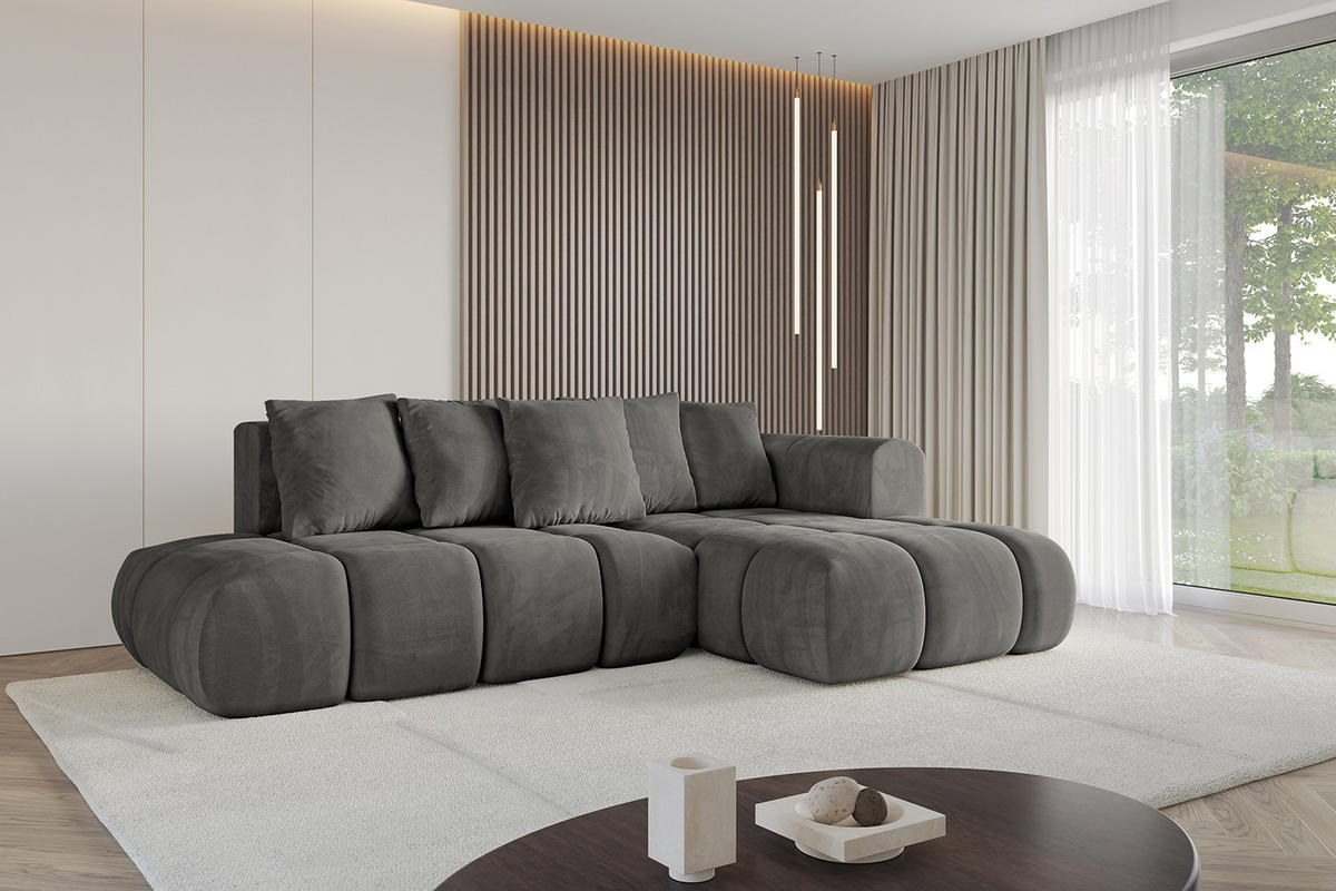ECKSOFA Ottomane Rechts CLOUD-L-v1 289x180x40 Dunkelgrau Velours - Dunkelgrau, Holzwerkstoff/Kunststoff (289/180cm) - ALTDECOR