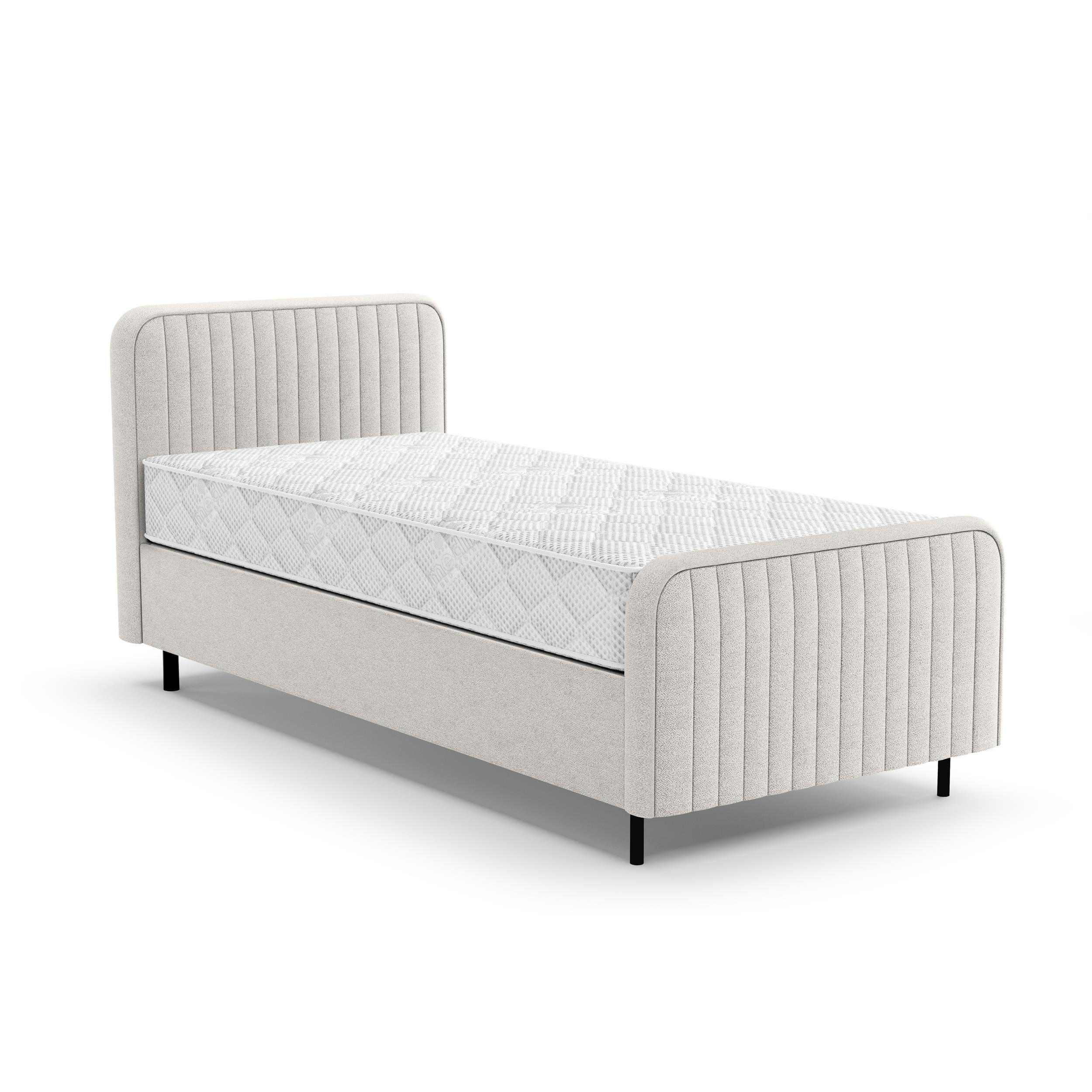 Beautysofa ČALOUNĚNÁ POSTEL Lami 90x200, jednolůžko s úložným prostorem a taštičkovou matrací 20 cm, krémová