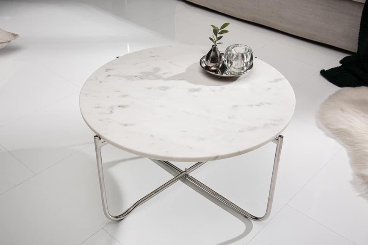 COUCHTISCH NOBLE Marmor rund Weiß 62cm - Weiß, Stein/Metall (62/62/33cm) - riess-ambiente