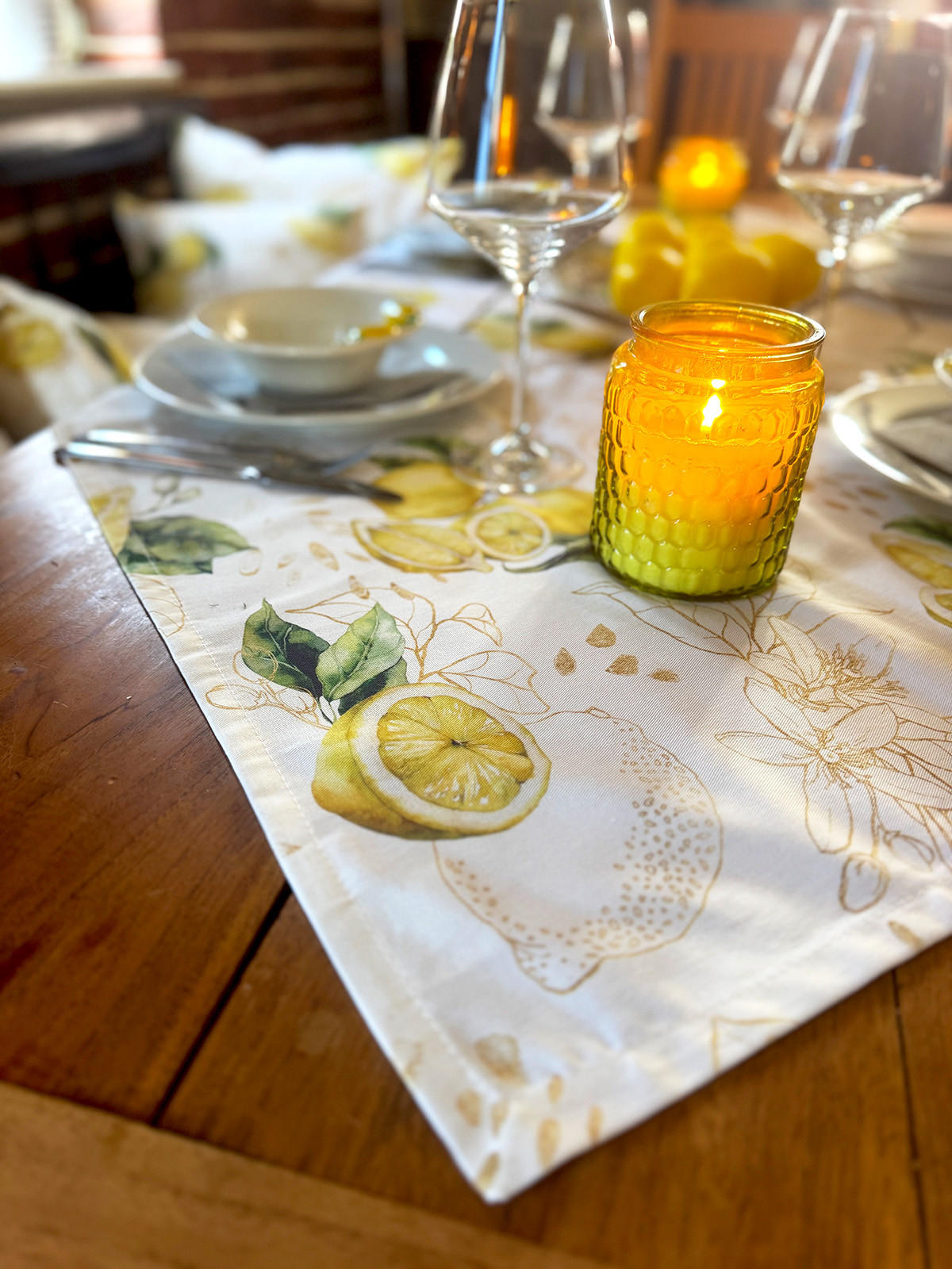 MITTELDECKE Italy Collection Zitronen 80/80 cm - Ecru/Gelb, Textil (80/80cm) - beties Heimtextil