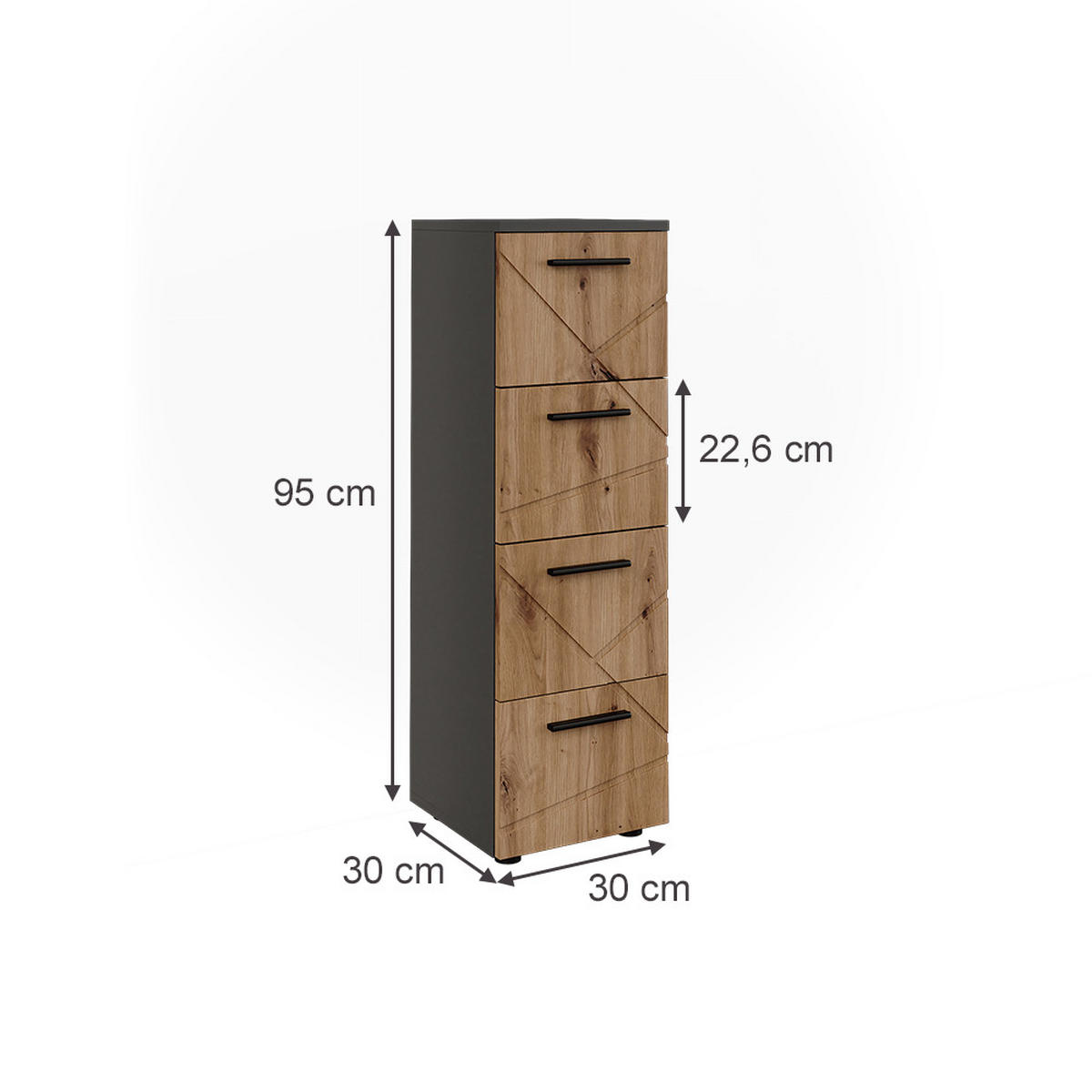 MIDISCHRANK Irma Anthrazit/Artisan 30 x 95 cm mit 4 Schubladen - Anthrazit/Eiche Artisan, Holzwerkstoff (30/95/30cm) - Vicco