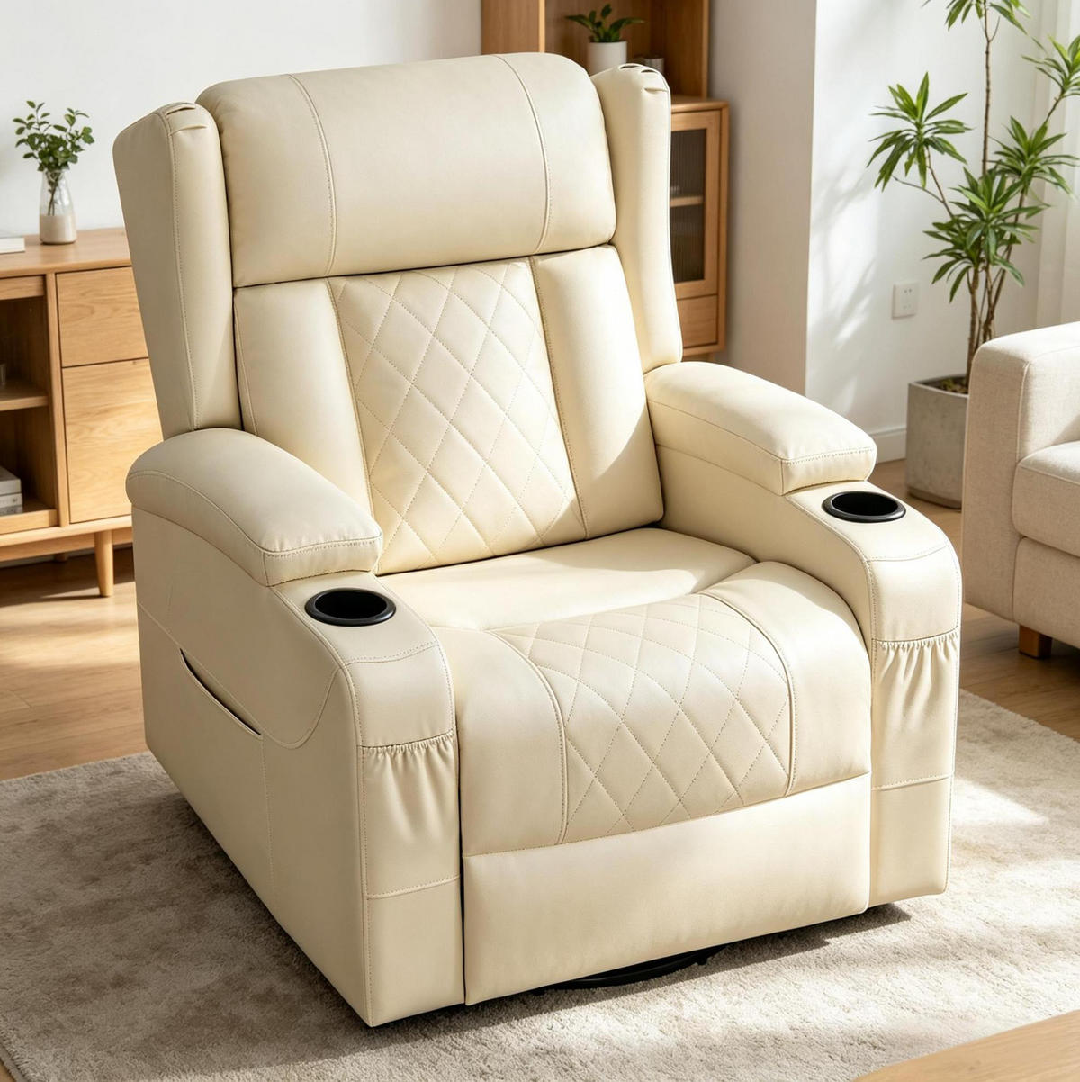 RELAXSESSEL in Beige 94,5x87x103,5 cm mit Dreh-, Wipp- und Liegefunktion - Beige, Textil (87/103.5/94.5cm) - IVMEU