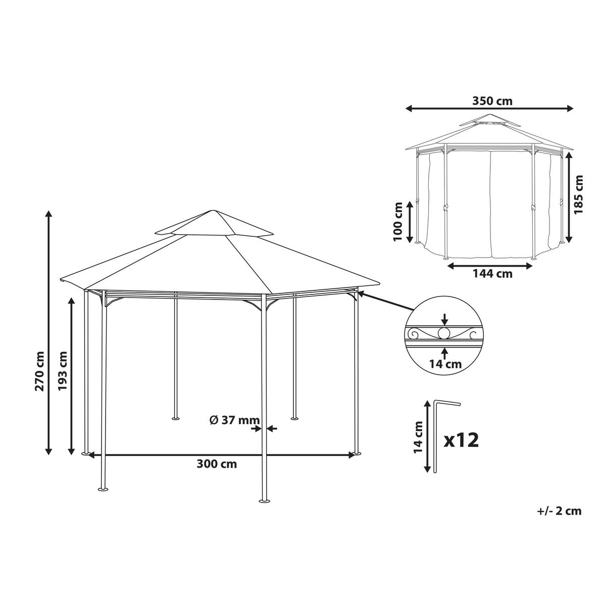 ZAHRADNÍ PAVILON Ocel grafitově šedý ⌀ 350 cm Portel - šedá/černá, kov (350/270/350cm) - Beliani