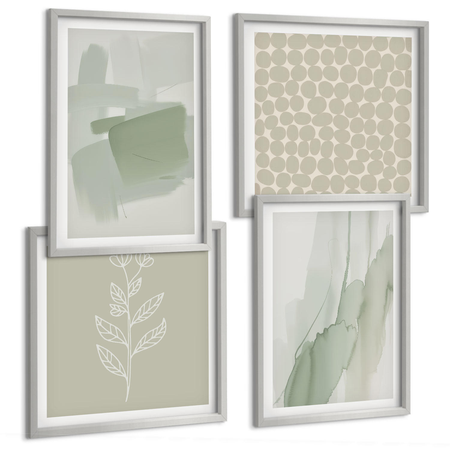 BILDER SET 4er Set - 50x50 cm & 40x60 cm Silberner Rahmen - Abstrakte Aquarellpflanzen - Silberfarben, Kunststoff (50/50cm) - TULUP