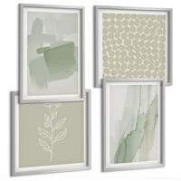 BILDER SET 4er Set - 50x50 cm & 40x60 cm Silberner Rahmen - Abstrakte Aquarellpflanzen - Silberfarben, Kunststoff (50/50cm) - TULUP