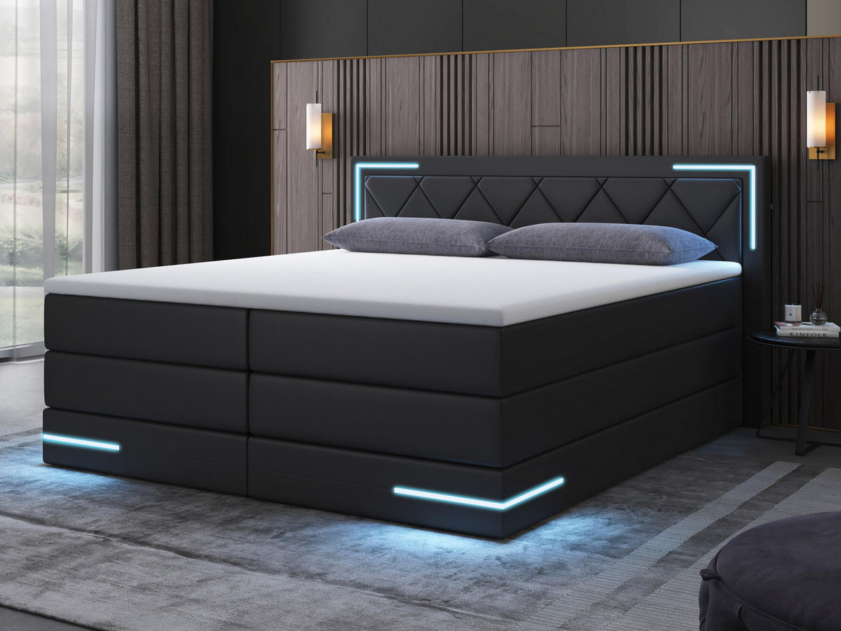 BOXSPRINGBETT Arizona Schwarz 160/200 cm H2/H3 Kunstleder - Schwarz, Textil (160/200cm) - wonello