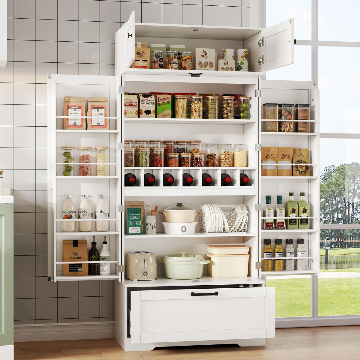 KÜCHENSCHRANK Weiß mit verstellbaren Einlegeböden,Schubladen aus MDF 80 × 40 × 180 cm - Weiß, Holzwerkstoff (80/180/40cm) - Luhomfu