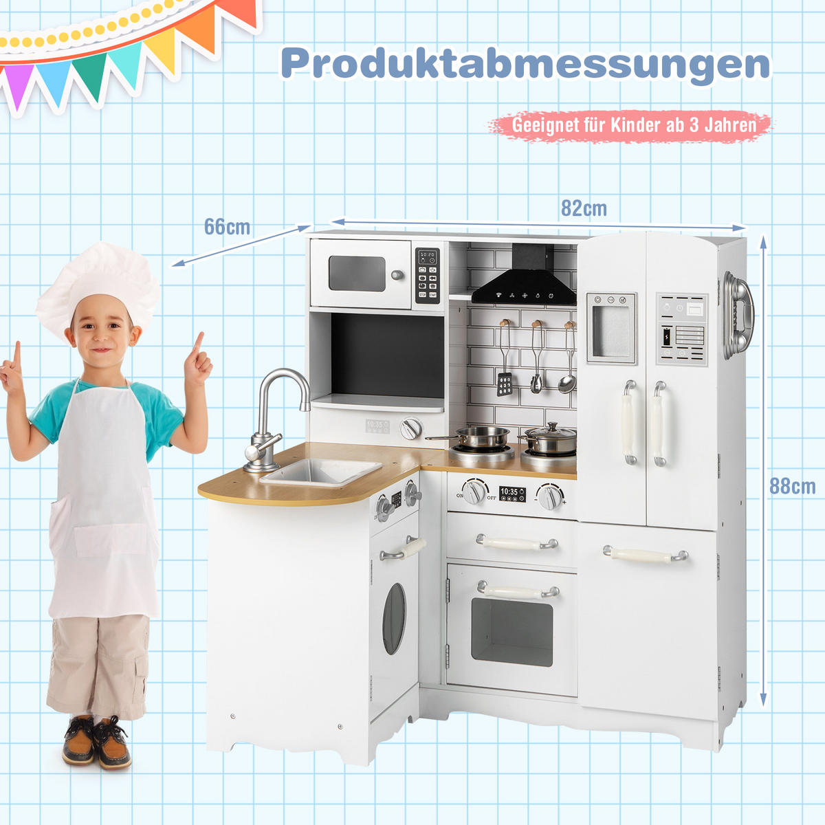 SPIELKÜCHE Weiß - Weiß, Holzwerkstoff (82/88/66cm) - COSTWAY