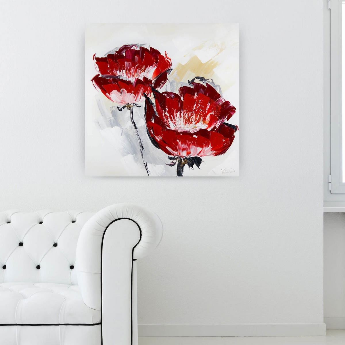 ACRYLBILD HANDGEMALT 80/80 cm - Rot, Holz/Textil (1.6/80cm) - KUNSTLOFT