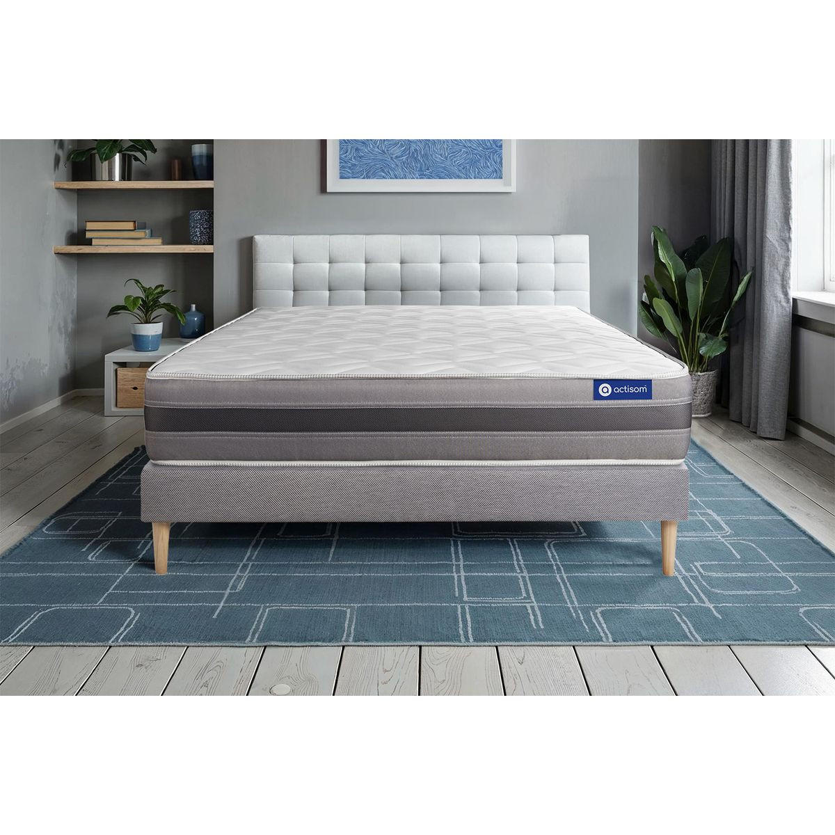 BETT Actimemo relax Memory-Schaum 150 x 200 cm h2 - Kit Bettgestell Grau - Beige/Grau, Karton/Holz (150/200cm) - ACTISOM