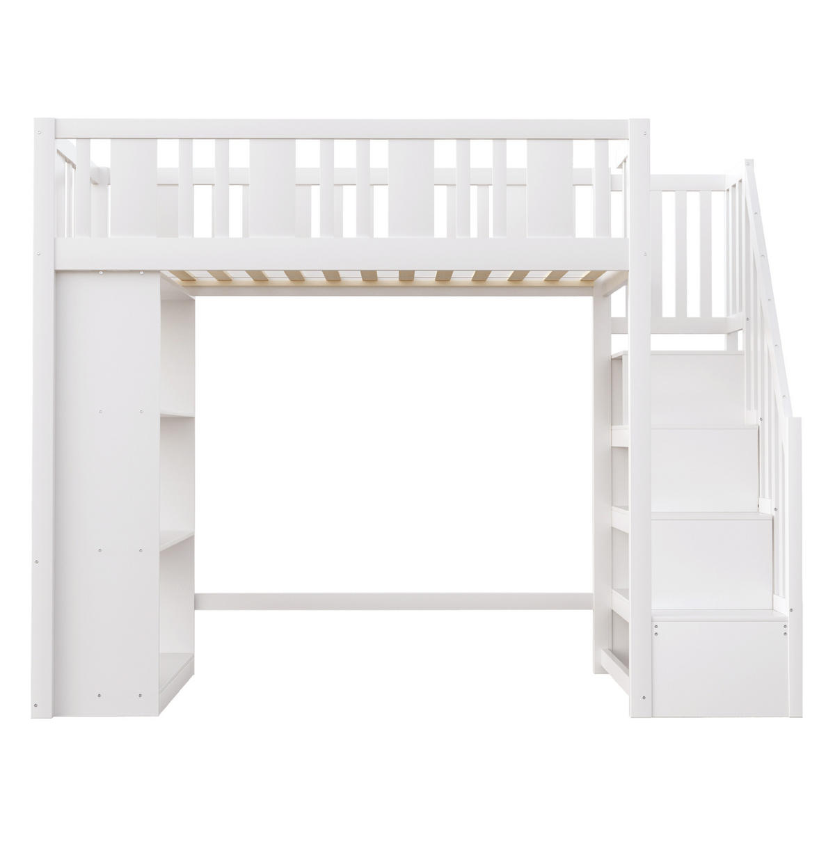 HOCHBETT 90/200 cm aus Holz mit Stauraumtreppe und 3 Staufächern in Weiß - Weiß, Holz (90/200cm) - Flora Grace