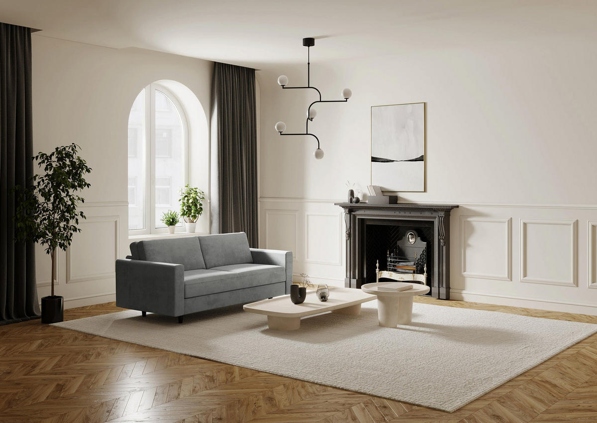 SCHLAFSOFA GERADE Samt Betongrau 200cm - Grau, Textil (200/87/100cm) - Sia Home