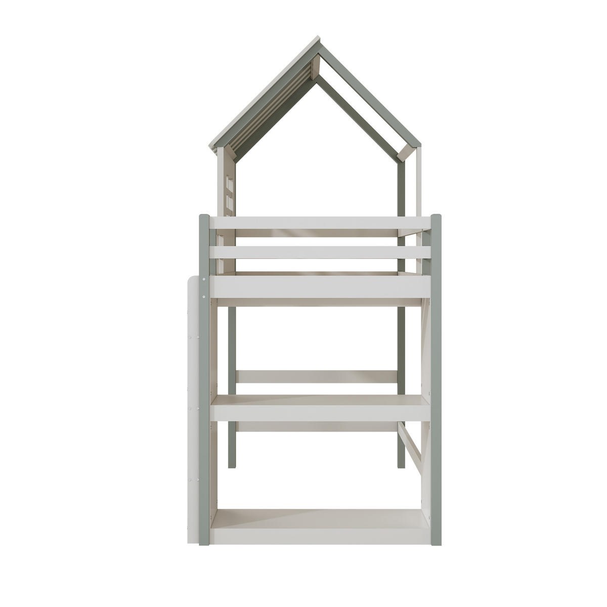KINDEREINZELBETTEN aus Massivholz 90x200 cm in Grün mit Sicherheitsleiter - Grün, Holz (90/200cm) - Modfu