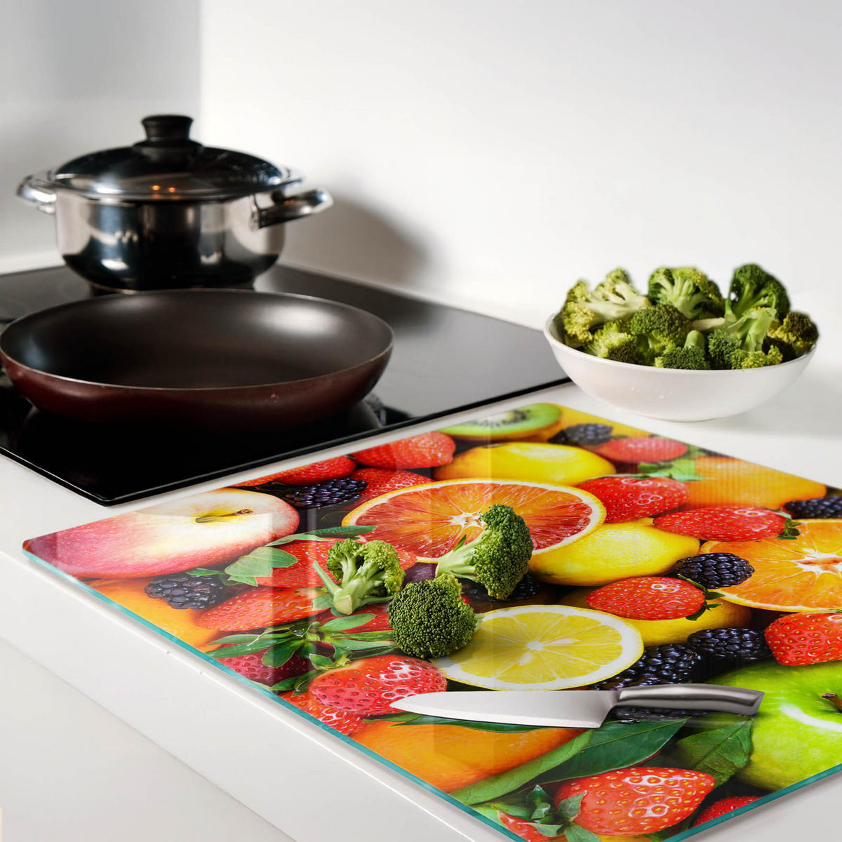 GLASPLATTE 60x52 cm Bunte Früchte - Multicolor, Glas (60/0.4/52cm) - TULUP