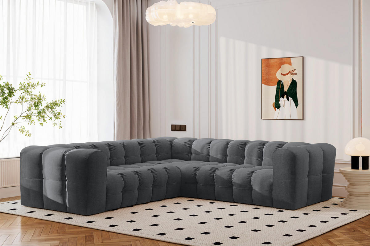 ECKSOFA Corner Mit Steppung BALOO, Chenille-Stoff Moly, Graphit - Graphitfarben, Holz (270/270cm) - Kaiser Möbel