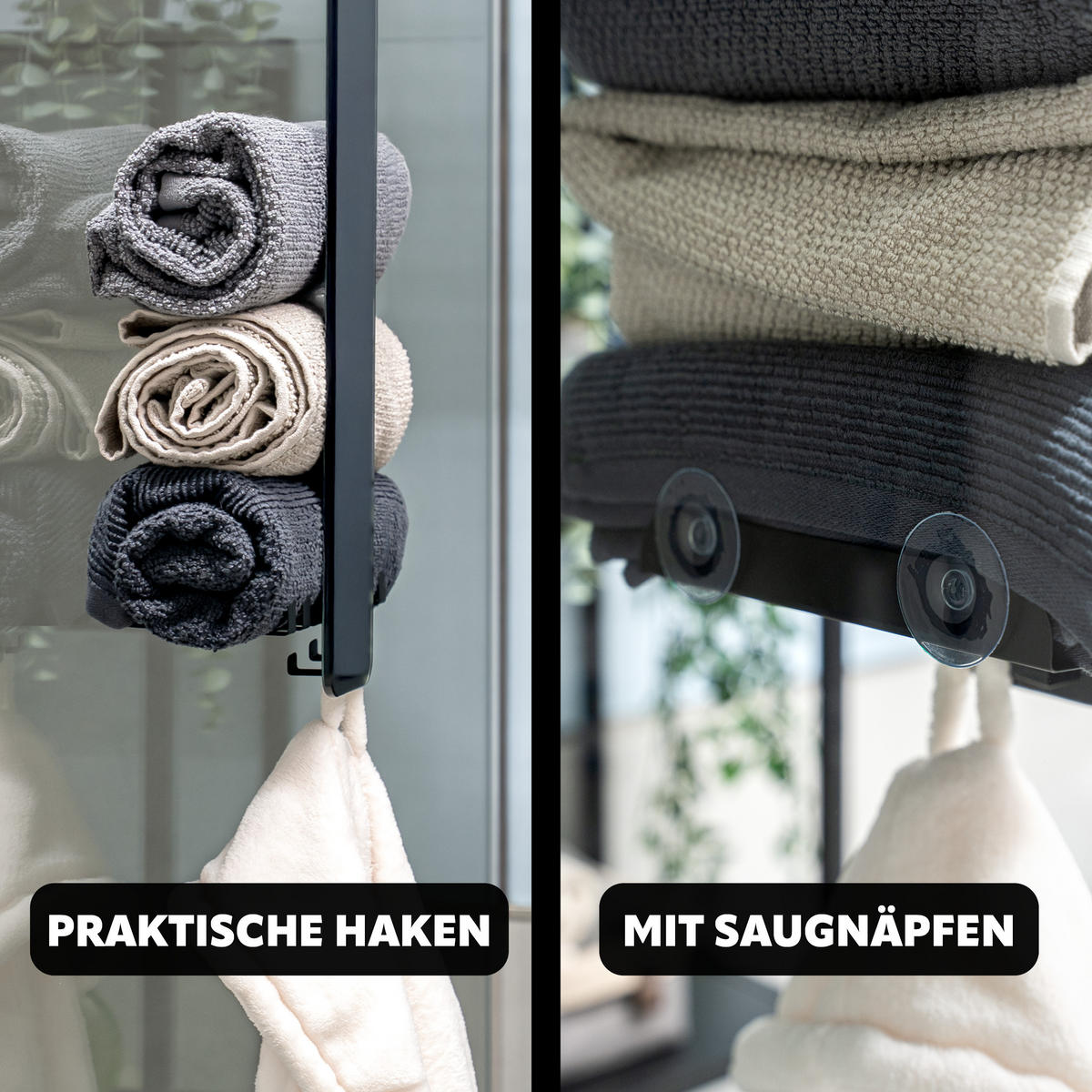 GLASHANDTUCHHALTER PIAZZA BLACK 2in1, aus schwarzem Glas und Edelstahl - Schwarz, Metall (18/60/10cm) - bremermann