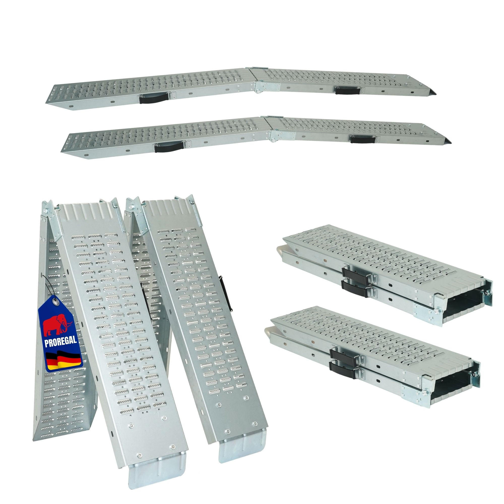 AUFFAHRRAMPE 2er-Set Schwerlastrampe Titan klappbar 22,5x165x4,5cm Traglast 200kg Verzinkt - Silberfarben, Metall (4.5/165/22.5cm) - PROREGAL