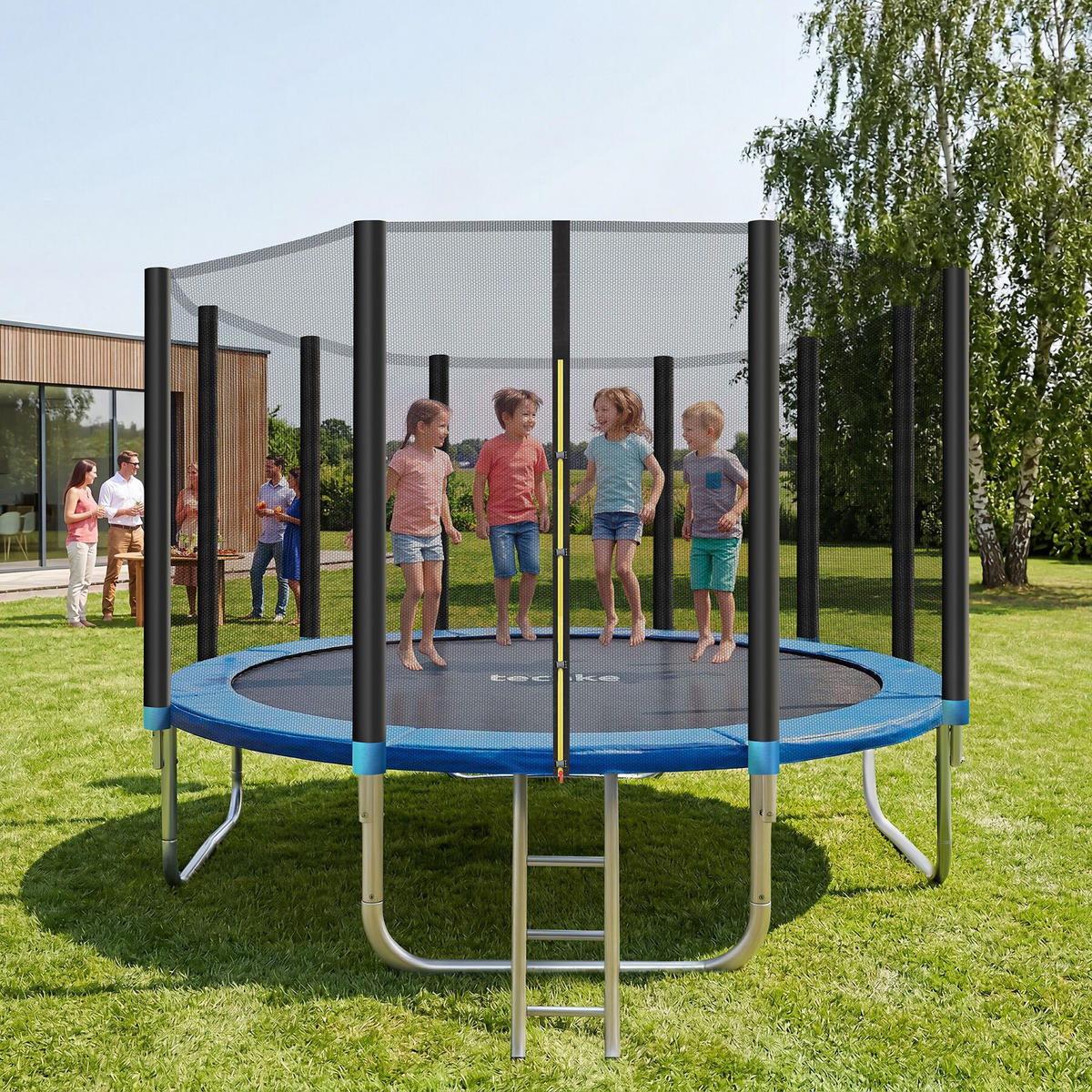 TRAMPOLIN Garfunky, inklusive Einstiegsleiter, schwarz/blau - Blau/Schwarz, Metall (457/269/457cm) - tectake