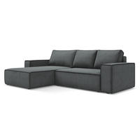 ECKSOFA mit Schlaffunktion Strukturstoff Stoff Grau - Schwarz/Grau, Kunststoff/Textil (185/290cm) - Makamii