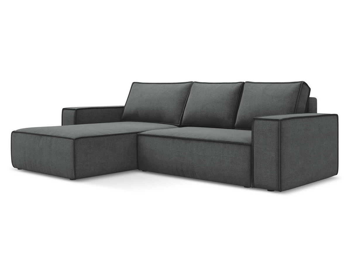 ECKSOFA mit Schlaffunktion Strukturstoff Stoff Grau - Schwarz/Grau, Kunststoff/Textil (185/290cm) - Makamii