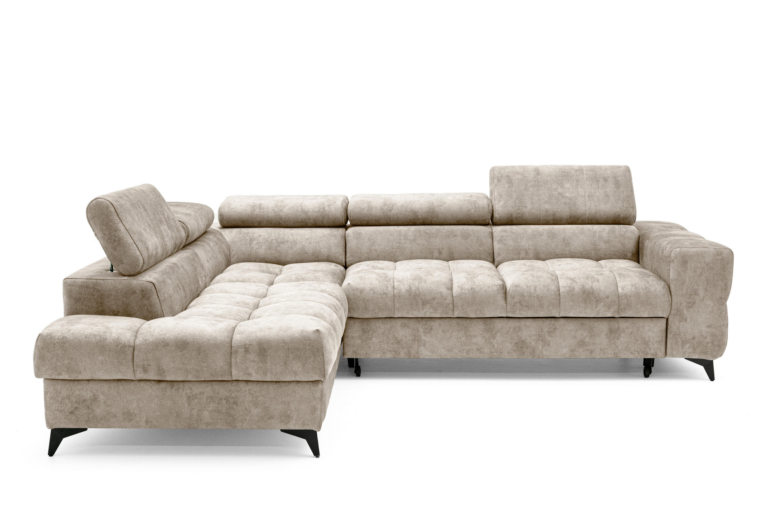 ECKSOFA PUDDING L Links mit Schlaffunktion 128x197 Velours Beige - Beige/Schwarz, Holz/Textil (270/204cm) - Muffo