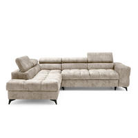 ECKSOFA PUDDING L Links mit Schlaffunktion 128x197 Velours Beige - Beige/Schwarz, Holz/Textil (270/204cm) - Muffo