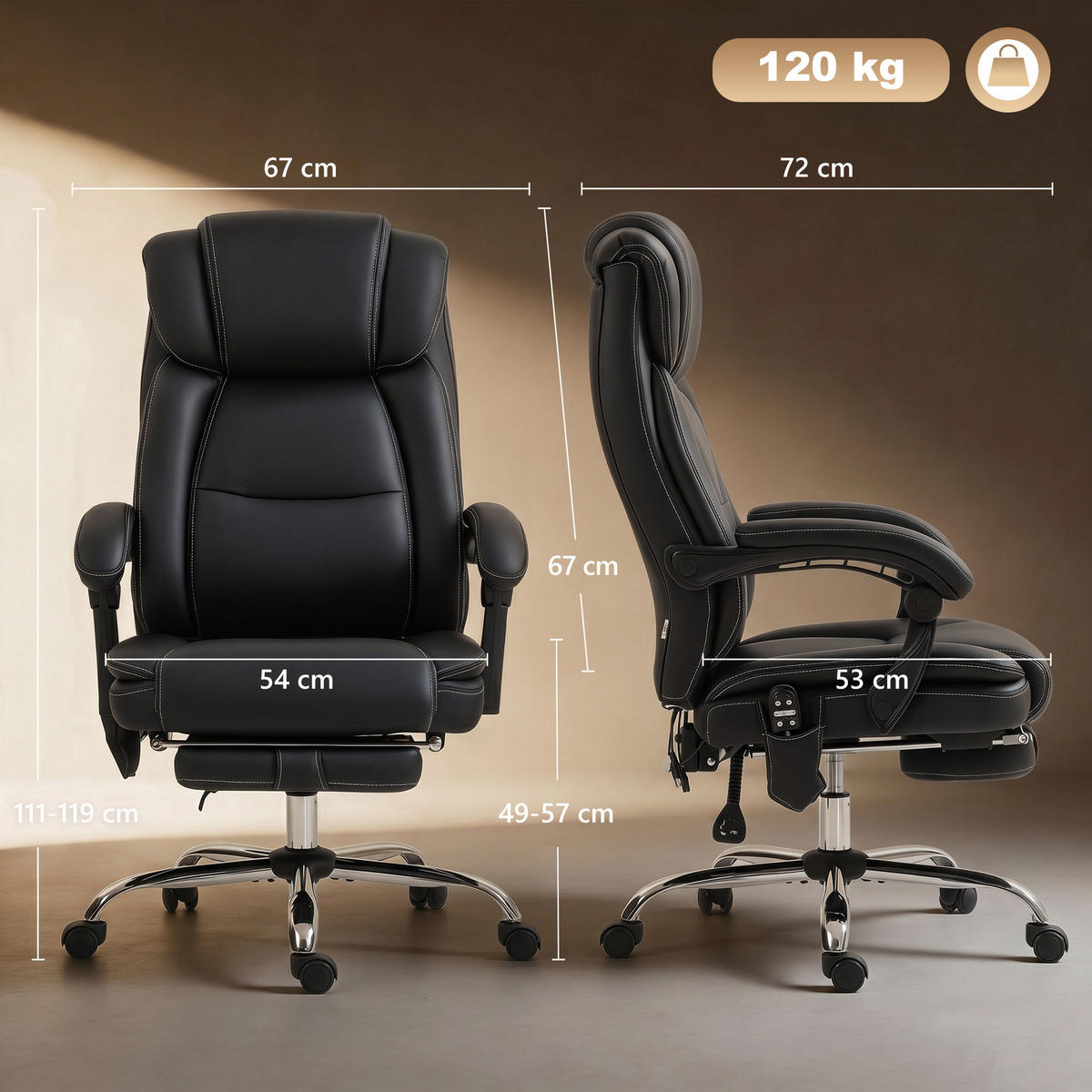 BÜROSTUHL Schwarz 72.0/67.0/119.0 cm - Schwarz, Kunststoff (67/119/72cm)