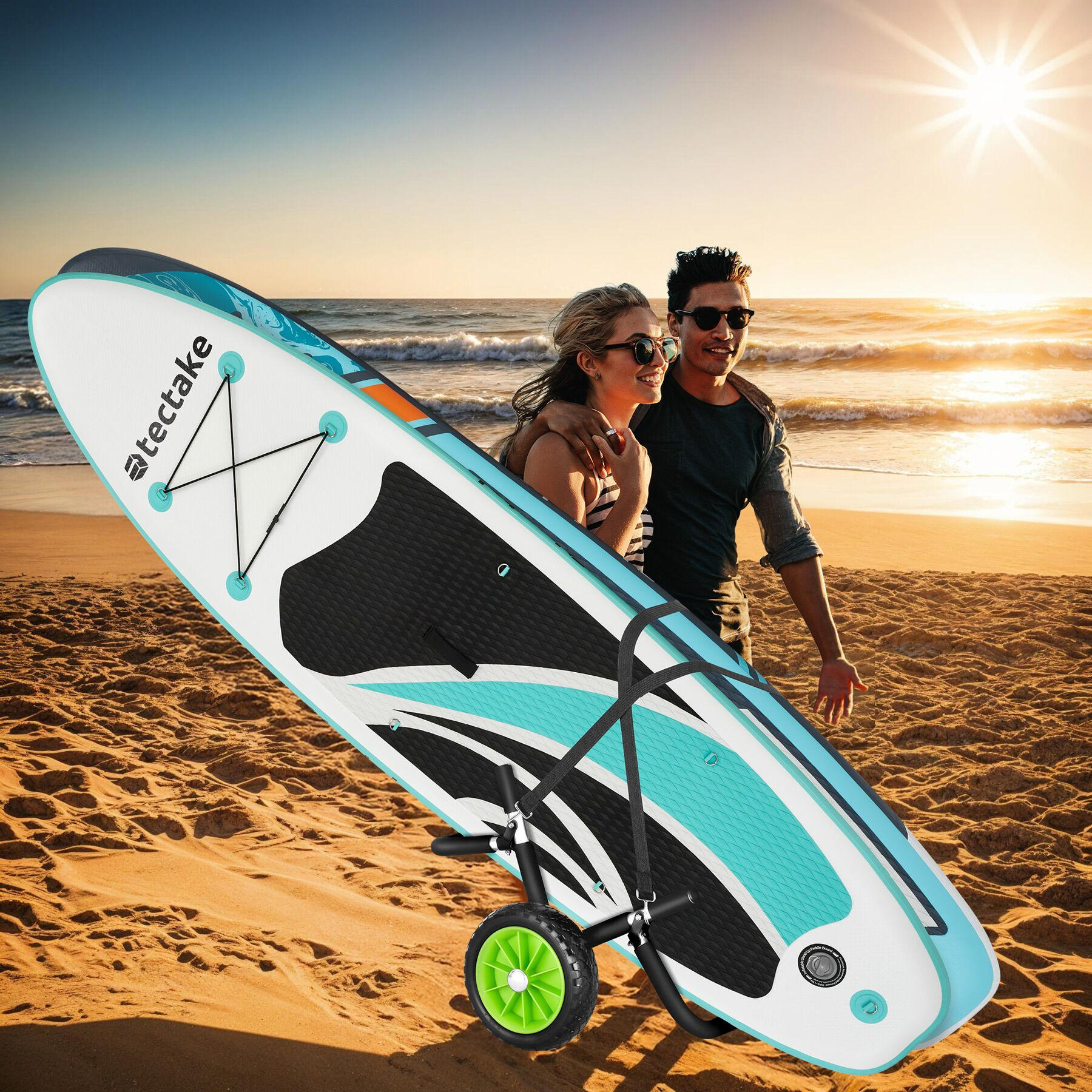 Thumbnail - tectake Surfboard, Schwarz, Grün, Metall, 62x0.49x53 cm, Freizeit, Pools und Wasserspaß, Stand Up Paddle