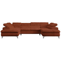 WOHNLANDSCHAFT PETER U Plüsch Orange - Schwarz/Orange, Textil/Metall (346/76/208cm) - MKS
