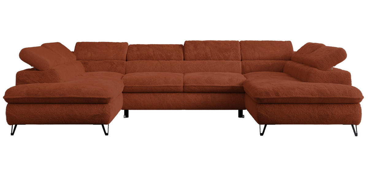 WOHNLANDSCHAFT PETER U Plüsch Orange - Schwarz/Orange, Textil/Metall (346/76/208cm) - MKS
