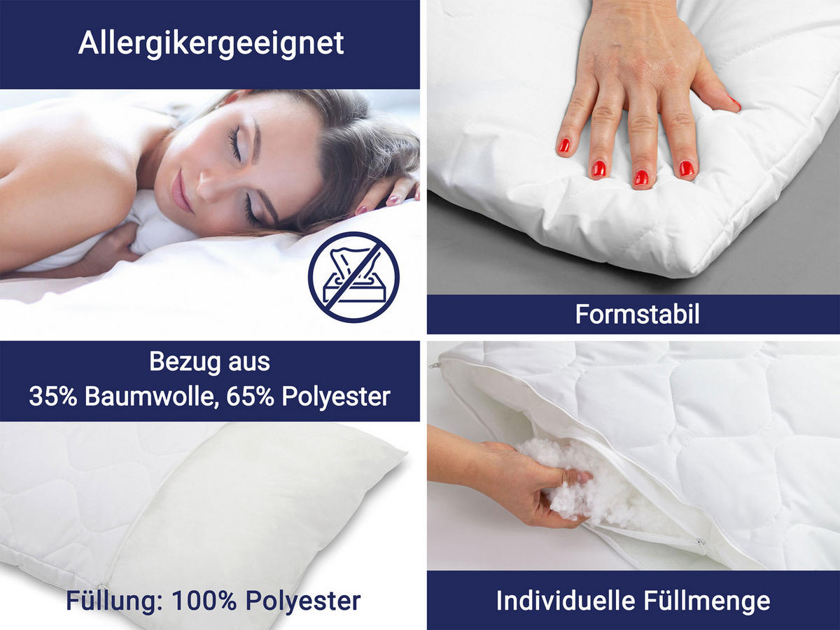 KOPFKISSEN, 50x80 cm, 100% Polyester-Hohlfaser Füllung - Weiß, Textil (50/80cm) - Zollner